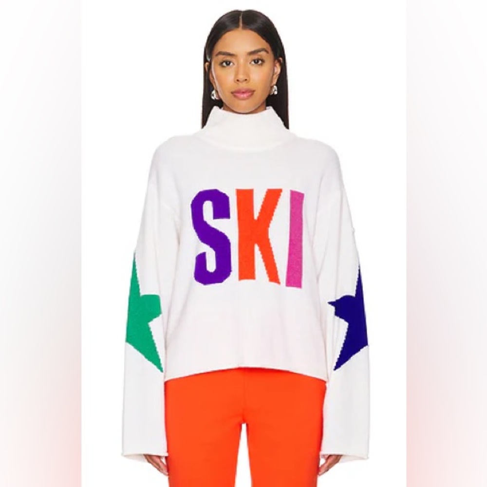 Goldbergh Calore star print long sleeve turtleneck sweater in cream multicolor - Picture 1 of 9
